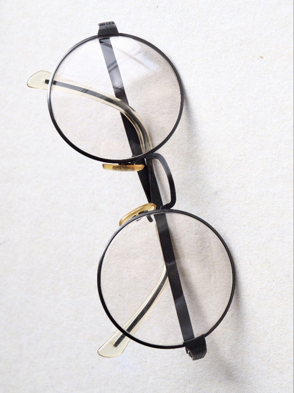 Vintage Victory Wire Rim Round Eyeglasses Frames Black Metal Tilted Lens 50s 60s